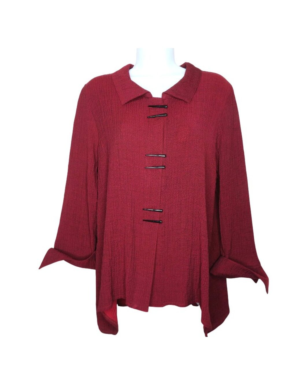 Habitat Clothes To Live In Textured Burgundy Blouse Toggle Closure Flared Hem M
